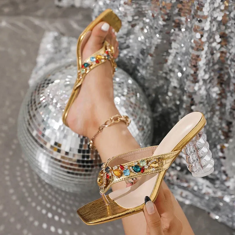 Hnzxzm Fashion Colour Gem Rivet Women Slippers Sandals Transparent Strange Low Heels Slides Shoes Summer Beach Party Flip Flops