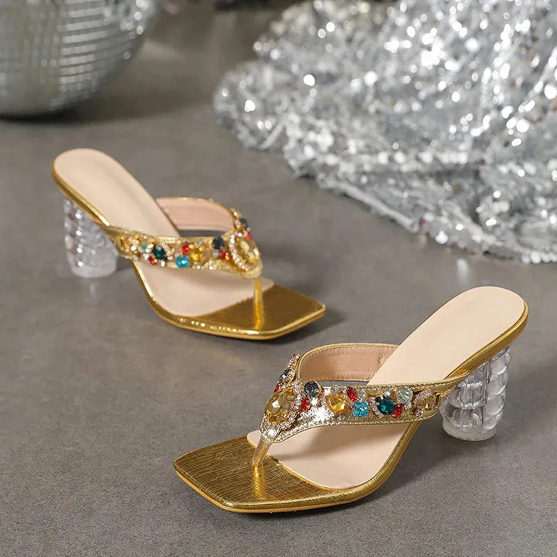 Hnzxzm Fashion Colour Gem Rivet Women Slippers Sandals Transparent Strange Low Heels Slides Shoes Summer Beach Party Flip Flops